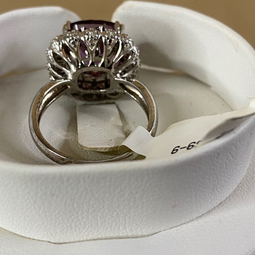 Cushion Purple Fluorite & Rhodolite Garnet‎ Sterling Silver 925 Ring Halo Sz 9 - Picture 7 of 9
